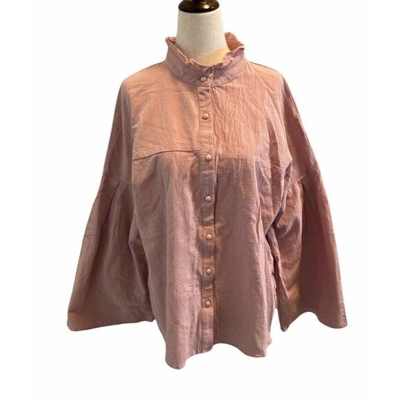 Zanzea Collection WOMENS Button Down Shirt Dolman Size Large Ruffled Collar - Picture 12 of 12